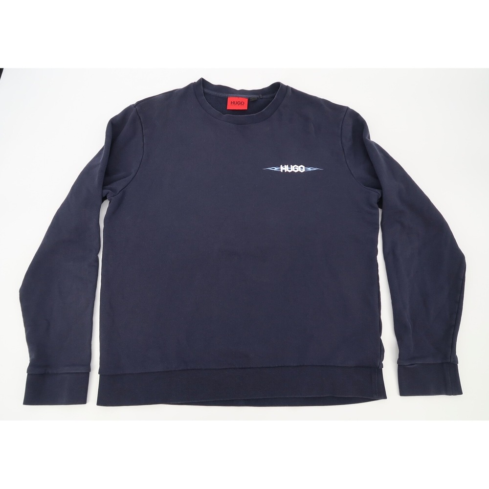 Hugo Boss Dungus Flaming Logo Navy‎ Long Sleeve Crewneck Pullover Mens Medium
